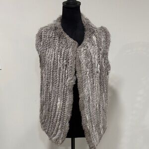 Joie Gray Taupe Rabbit Fur Knit Vest